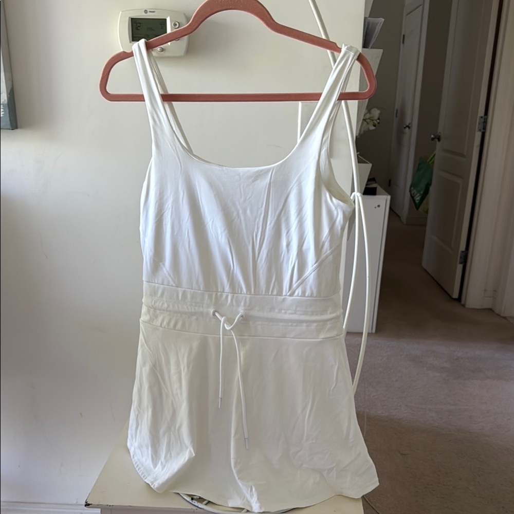 Forever21 White Sleeveless Drawstring Tank Dress with underneath shorts